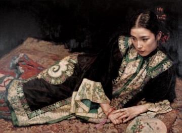 Lady on Carpet Chinese Chen Yifei Oil Paintings